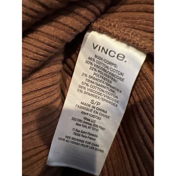 Vince Ribbed Knit Square Neck Midi Dress Chestnut Hazelnut Brown S - Picture 9 of 9
